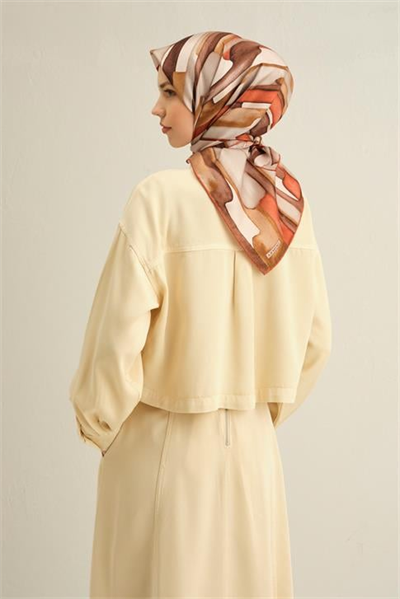 Armine Soyut Desenli Saf İpek Twill Eşarp 9306D 09