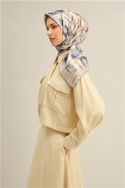 Armine Soyut Desenli Saf İpek Twill Eşarp 9350D 02