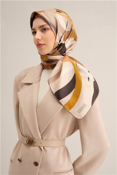 Armine Soyut Desenli Saf İpek Twill Eşarp 9328D 34