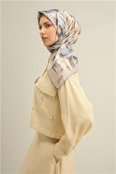 Armine Soyut Desenli Saf İpek Twill Eşarp 9350D 02