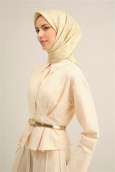 Armine Soyut Desenli Saf İpek Twill Eşarp 9311D 07
