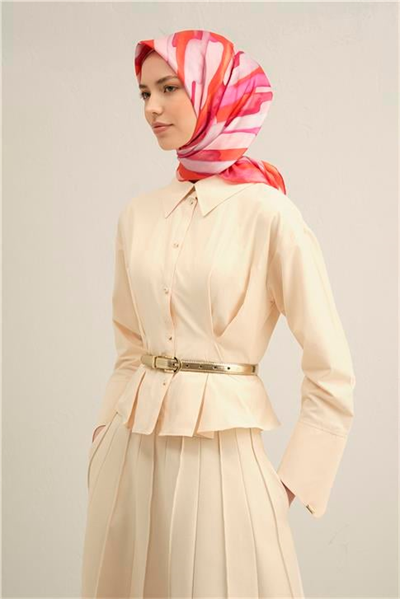 Armine Soyut Desenli Saf İpek Twill Eşarp 9306D 53