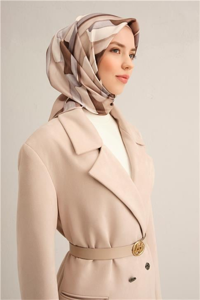 Armine Soyut Desenli Saf İpek Twill Eşarp 9306D 34