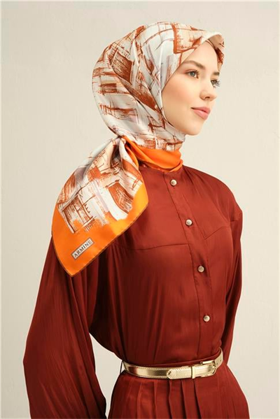 Armine Soyut Desenli Saf İpek Twill Eşarp 9350D 24