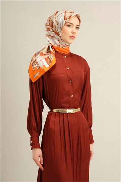 Armine Soyut Desenli Saf İpek Twill Eşarp 9350D 24