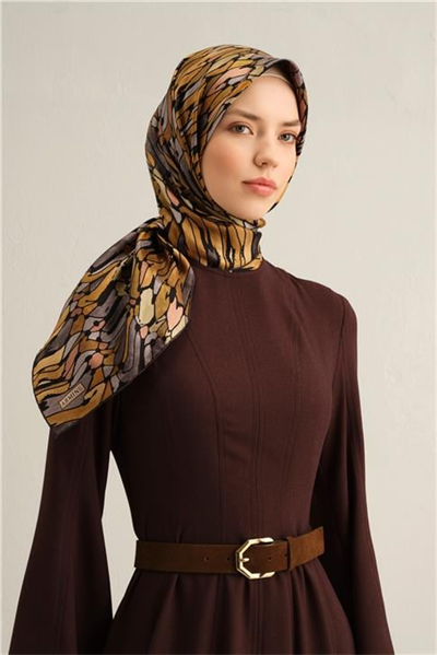Armine Soyut Desenli Saf İpek Twill Eşarp 9335D 50
