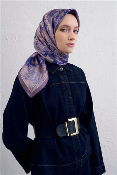 Armine Soyut Desenli Saf İpek Twill Eşarp 9433D 37