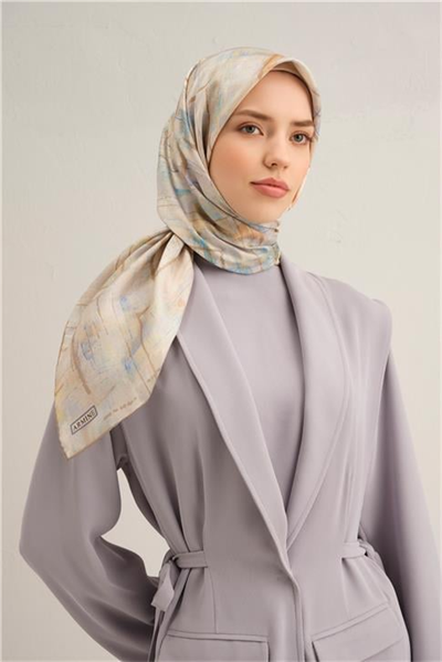 Armine Soyut Desenli Saf İpek Twill Eşarp 9339D 02