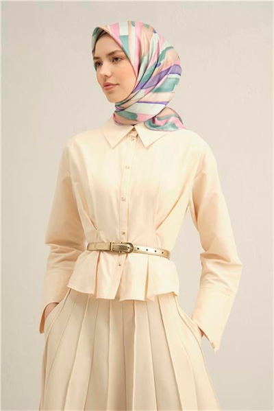 Armine Soyut Desenli Saf İpek Twill Eşarp 9306D 38