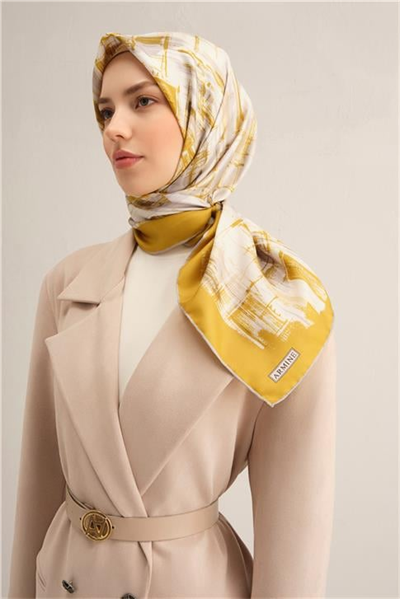 Armine Soyut Desenli Saf İpek Twill Eşarp 9350D 85
