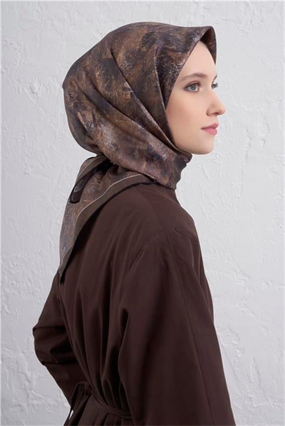Armine Soyut Desenli Saf İpek Twill Eşarp 9433D 52
