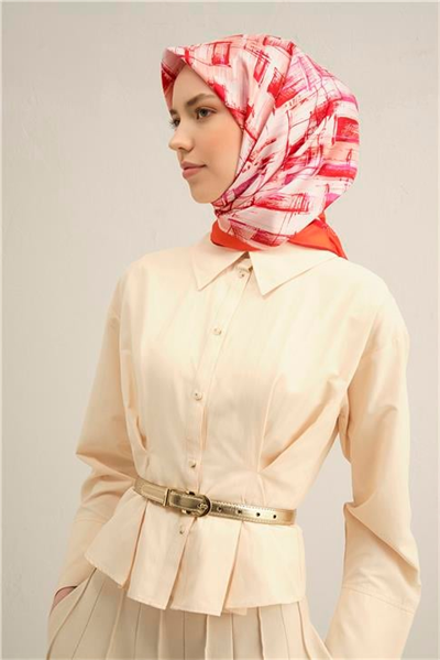 Armine Soyut Desenli Saf İpek Twill Eşarp 9350D 23