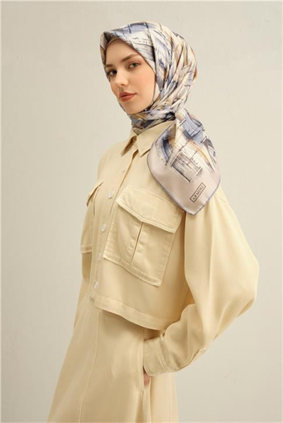 Armine Soyut Desenli Saf İpek Twill Eşarp 9350D 02