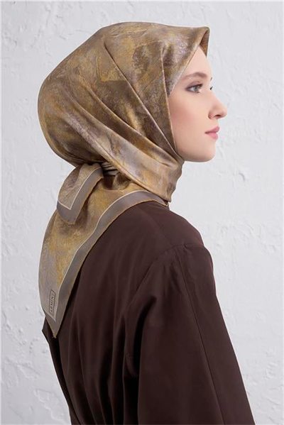 Armine Soyut Desenli Saf İpek Twill Eşarp 9433D 35