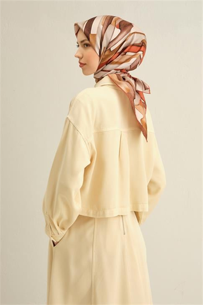 Armine Soyut Desenli Saf İpek Twill Eşarp 9306D 09
