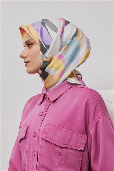Armine Soyut Desenli Saf İpek Twill Eşarp 9328D 84