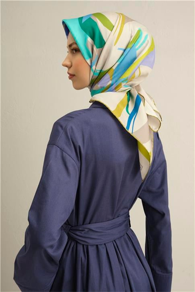 Armine Soyut Desenli Saf İpek Twill Eşarp 9328D 01