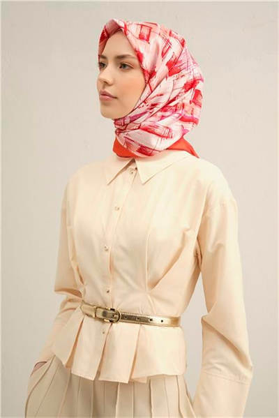 Armine Soyut Desenli Saf İpek Twill Eşarp 9350D 23