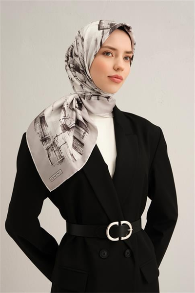 Armine Soyut Desenli Saf İpek Twill Eşarp 9350D 84