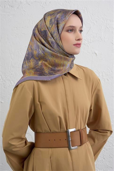 Armine Soyut Desenli Saf İpek Twill Eşarp 9433D 51
