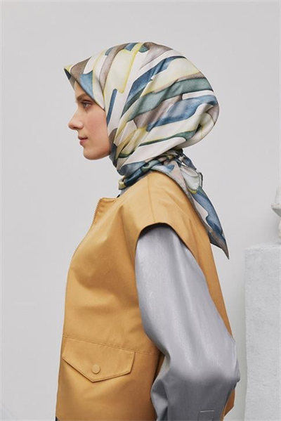 Armine Soyut Desenli Saf İpek Twill Eşarp 9306D 01