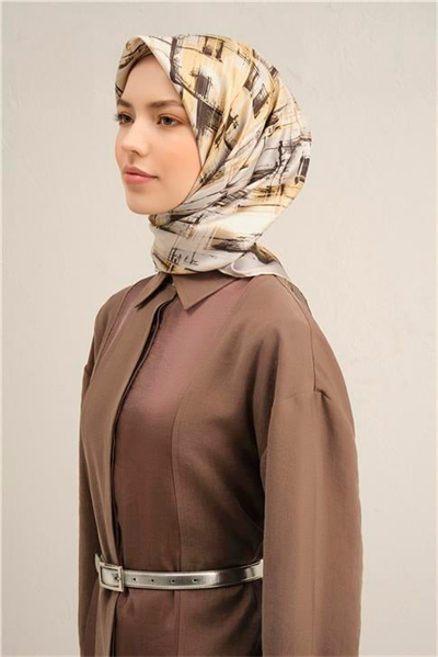 Armine Soyut Desenli Saf İpek Twill Eşarp 9350D 31