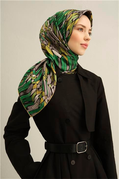 Armine Soyut Desenli Saf İpek Twill Eşarp 9335D 84