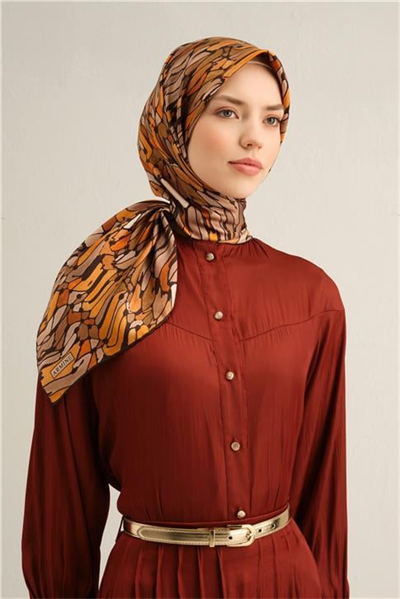 Armine Soyut Desenli Saf İpek Twill Eşarp 9335D 81