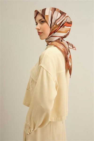 Armine Soyut Desenli Saf İpek Twill Eşarp 9306D 09