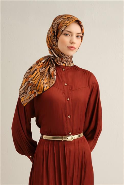 Armine Soyut Desenli Saf İpek Twill Eşarp 9335D 81