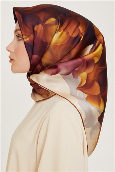 Armine Soyut Desenli Twill Saf İpek Eşarp 9244D 01