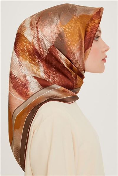 Armine Soyut Desenli Twill Saf İpek Eşarp 9240D 02