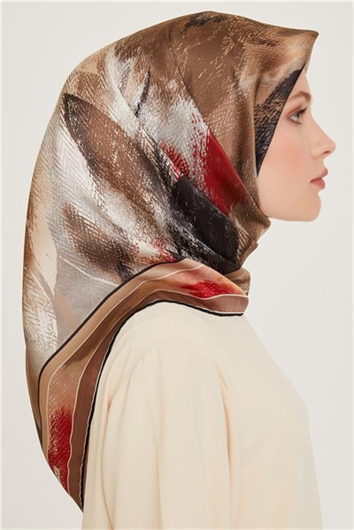 Armine Soyut Desenli Twill Saf İpek Eşarp 9240D 06