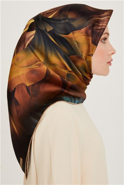 Armine Soyut Desenli Twill Saf İpek Eşarp 9244D 34