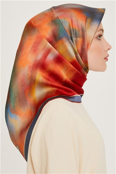 Armine Soyut Desenli Twill Saf İpek Eşarp 9233D 80