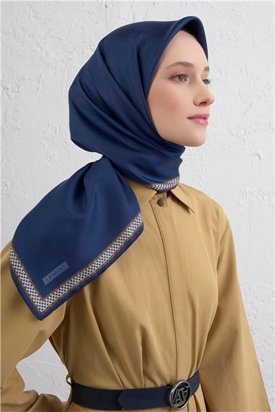 Armine Su Yolu Desenli Saf İpek Twill Eşarp 9444D 11