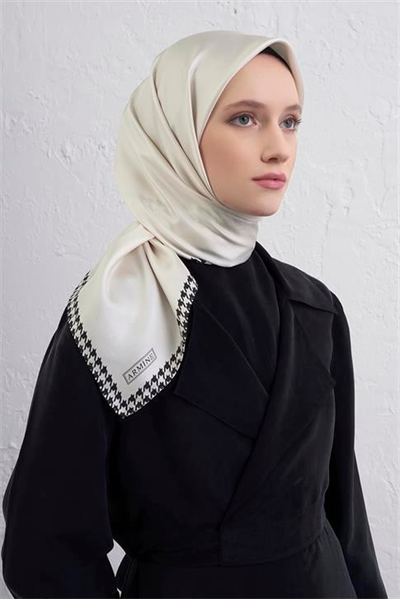 Armine Su Yolu Desenli Saf İpek Twill Eşarp 9443D 03