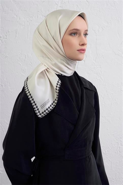 Armine Su Yolu Desenli Saf İpek Twill Eşarp 9443D 03