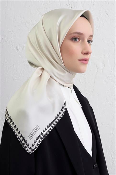 Armine Su Yolu Desenli Saf İpek Twill Eşarp 9443D 02