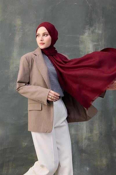 Dalga Desen Pamuk Jakar Şal Bordo 8010-02