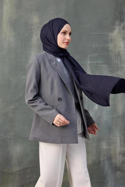 Dalga Desen Pamuk Jakar Şal Koyu Lacivert 8010-07
