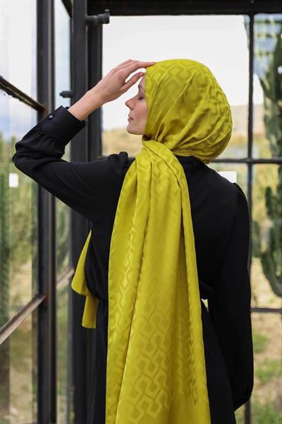 Damla Desen İpeksi Jakar Şal Yağ Yeşili 9012-06