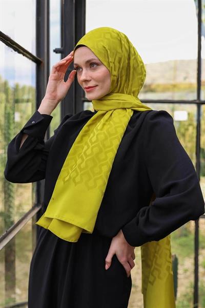 Damla Desen İpeksi Jakar Şal Yağ Yeşili 9012-06