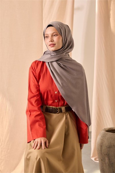 Deluxe Gri Şal Jakarlı Tok Duruşlu Viskon Karışımlı 75x190