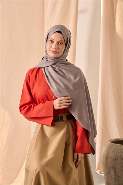 Deluxe Gri Şal Jakarlı Tok Duruşlu Viskon Karışımlı 75x190