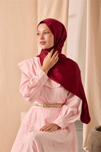 Deluxe Şal Bordo Jakarlı Tok Duruşlu Viskon Karışımlı 75x190