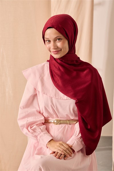 Deluxe Şal Bordo Jakarlı Tok Duruşlu Viskon Karışımlı 75x190