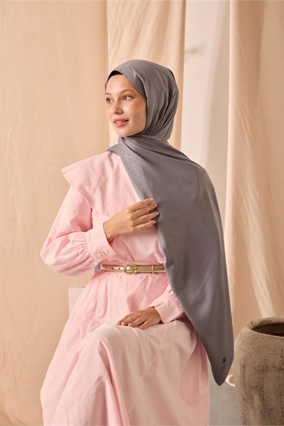 Deluxe Şal Gri Jakarlı Tok Duruşlu Viskon Karışımlı 75x190
