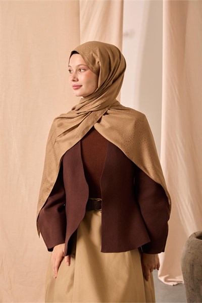 Deluxe Şal Karamel Jakarlı Yüzey Viskon Karışımlı Tok Duruşlu 75x190