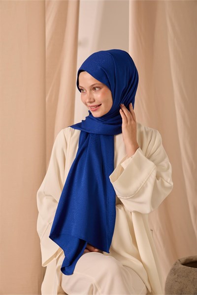 Deluxe Şal Saks Jakarlı Tok Duruşlu Viskon Karışımlı 75x190
